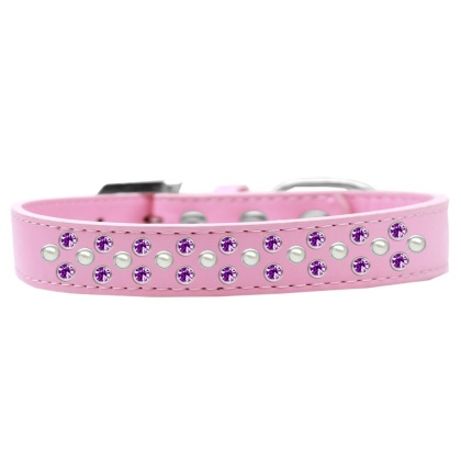 Sprinkles Dog Collar Pearl and Purple Crystals Size 12 Light Pink