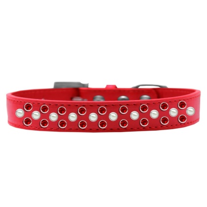 Sprinkles Dog Collar Pearl and Red Crystals Size 12 Red