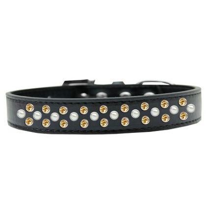 Sprinkles Dog Collar Pearl and Yellow Crystals Size 12 Black