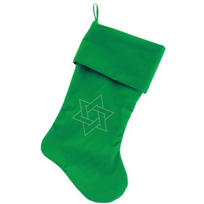 Star of David Rhinestone 18 inch Velvet Christmas Stocking Green