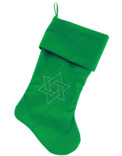 Star of David Rhinestone 18 inch Velvet Christmas Stocking Green