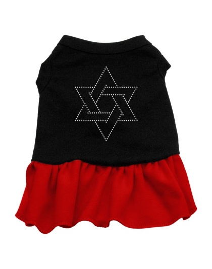 Star of David Rhinestone Dress Black with Red Lg