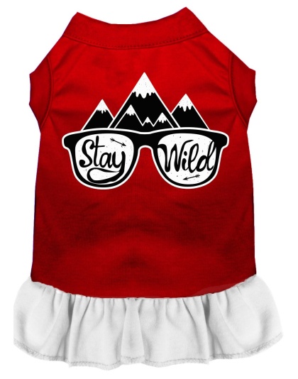 Stay Wild Screen Print Dog Dress Red with White Lg