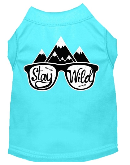 Stay Wild Screen Print Dog Shirt Aqua Lg