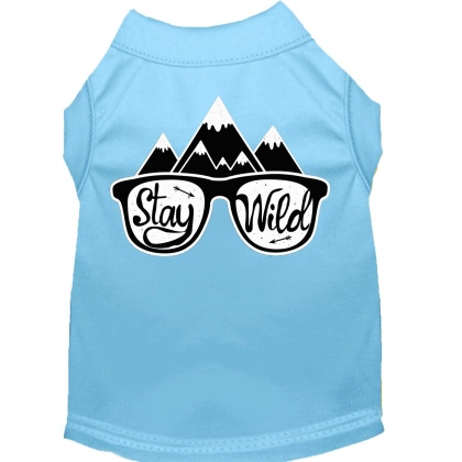 Stay Wild Screen Print Dog Shirt Baby Blue Lg