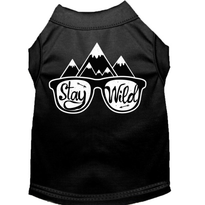 Stay Wild Screen Print Dog Shirt Black Lg