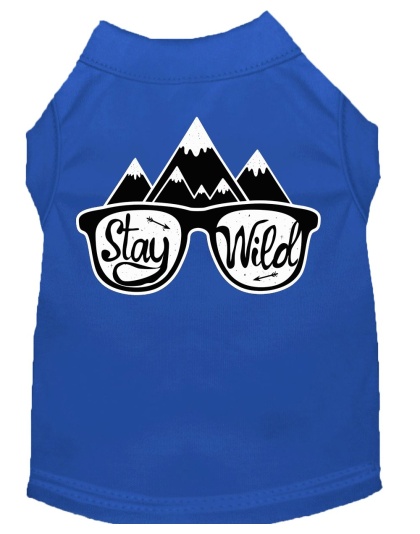 Stay Wild Screen Print Dog Shirt Blue Lg