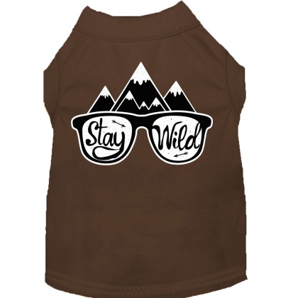 Stay Wild Screen Print Dog Shirt Brown Lg