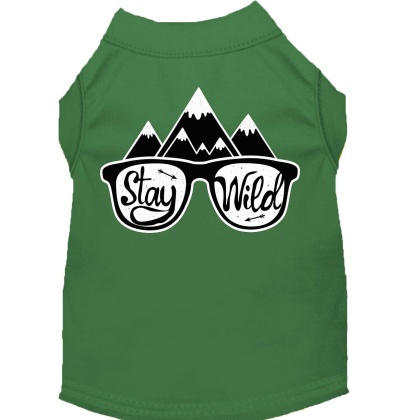 Stay Wild Screen Print Dog Shirt Green Lg