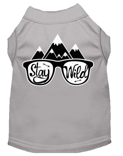 Stay Wild Screen Print Dog Shirt Grey Lg