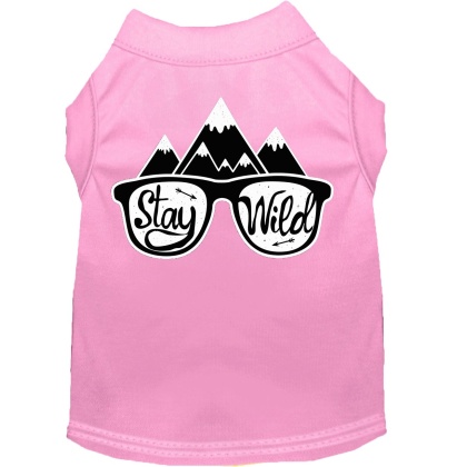 Stay Wild Screen Print Dog Shirt Light Pink Lg