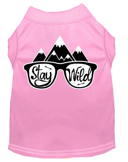 Stay Wild Screen Print Dog Shirt Light Pink Lg