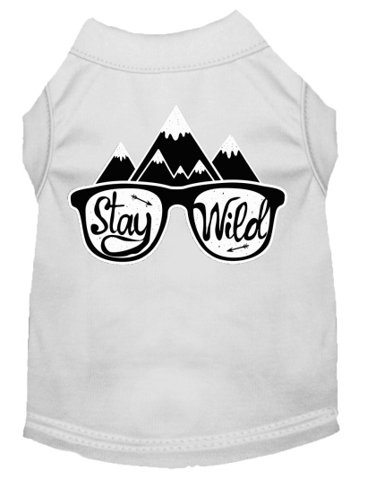 Stay Wild Screen Print Dog Shirt White Lg