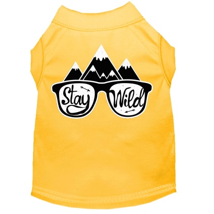 Stay Wild Screen Print Dog Shirt Yellow Lg