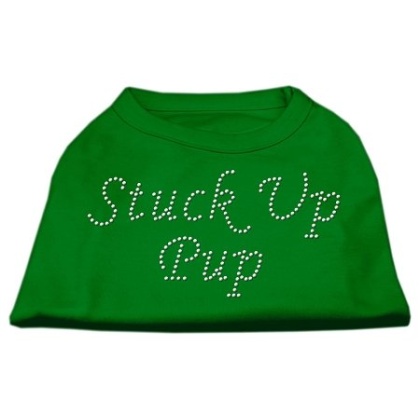 Stuck Up Pup Rhinestone Shirts Emerald Green Lg