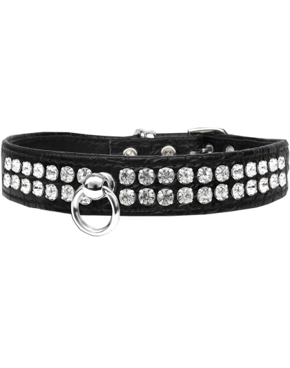 Style #72 Rhinestone Designer Croc Dog Collar Black Size 10