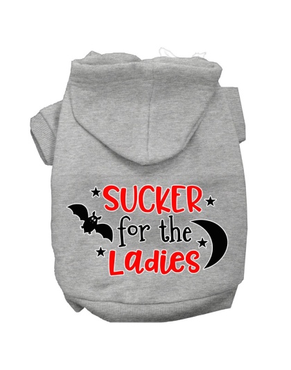 Sucker for the Ladies Screen Print Dog Hoodie Grey L