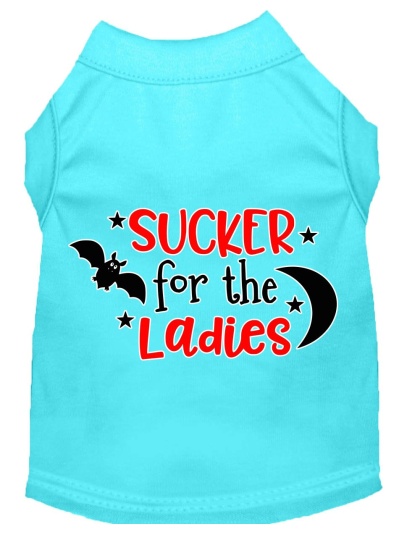 Sucker for the Ladies Screen Print Dog Shirt Aqua Lg