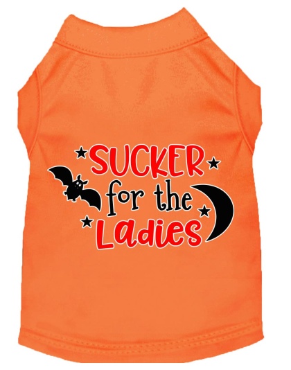 Sucker for the Ladies Screen Print Dog Shirt Orange Lg