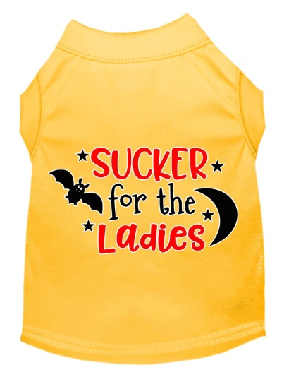 Sucker for the Ladies Screen Print Dog Shirt Yellow Lg