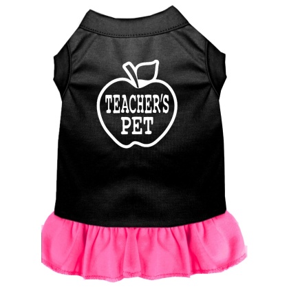 Teachers Pet Screen Print Dress Black with Bright Pink Lg