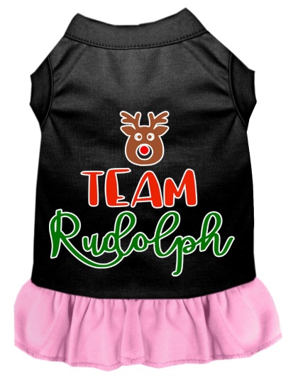 Team Rudolph Screen Print Dog Dress Black with Light Pink Lg