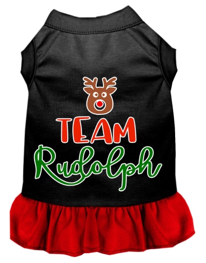 Team Rudolph Screen Print Dog Dress Black with Red Lg