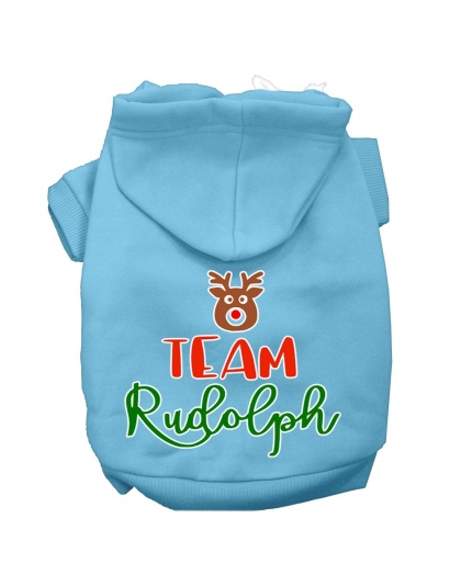 Team Rudolph Screen Print Dog Hoodie Baby Blue L