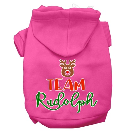 Team Rudolph Screen Print Dog Hoodie Bright Pink L