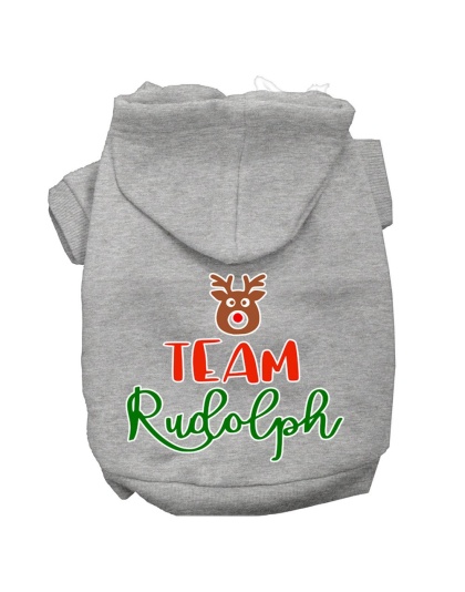 Team Rudolph Screen Print Dog Hoodie Grey L