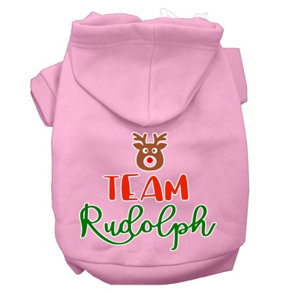 Team Rudolph Screen Print Dog Hoodie Light Pink L