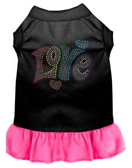 Technicolor Love Rhinestone Pet Dress Black with Bright Pink Lg