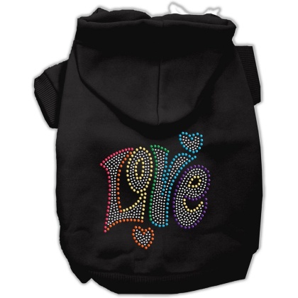 Technicolor Love Rhinestone Pet Hoodie Black Lg