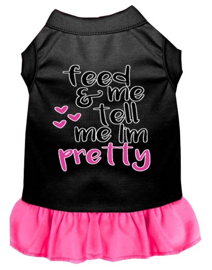 Tell me I'm Pretty Screen Print Dog Dress Black with Bright Pink Lg