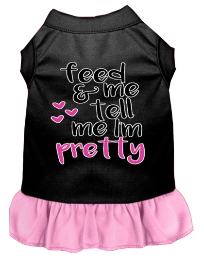 Tell me I'm Pretty Screen Print Dog Dress Black with Light Pink Lg