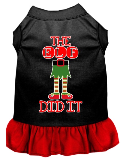 The Elf Did It Screen Print Dog Dress Black with Red Lg