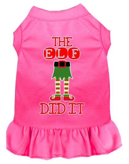 The Elf Did It Screen Print Dog Dress Bright Pink 4X