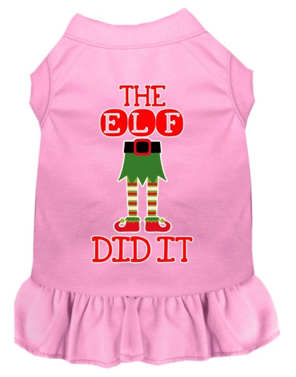 The Elf Did It Screen Print Dog Dress Light Pink 4X