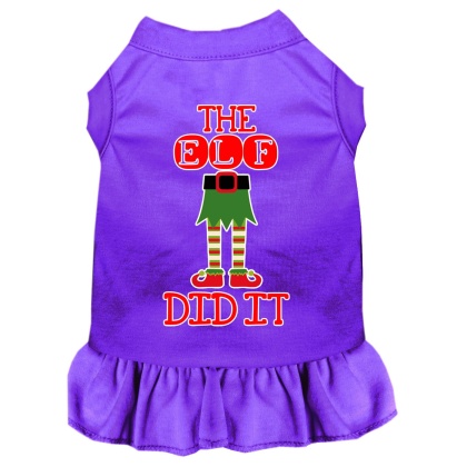 The Elf Did It Screen Print Dog Dress Purple 4X