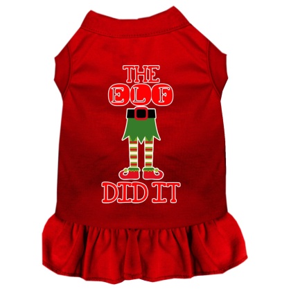 The Elf Did It Screen Print Dog Dress Red 4X