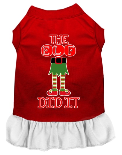 The Elf Did It Screen Print Dog Dress Red with White Lg