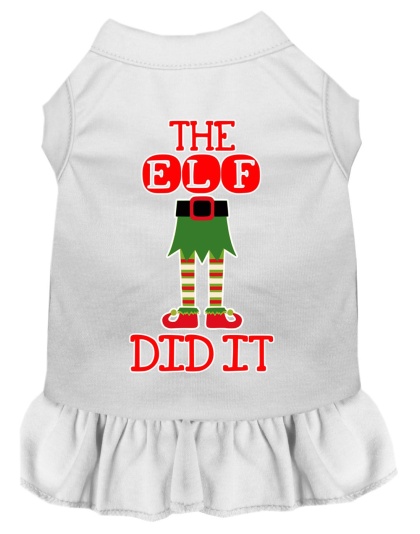 The Elf Did It Screen Print Dog Dress White 4X