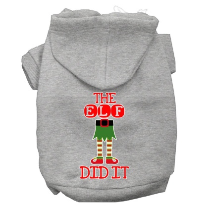 The Elf Did It Screen Print Dog Hoodie Grey L