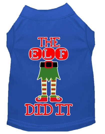 The Elf Did It Screen Print Dog Shirt Blue Lg