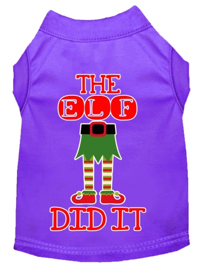 The Elf Did It Screen Print Dog Shirt Purple Lg