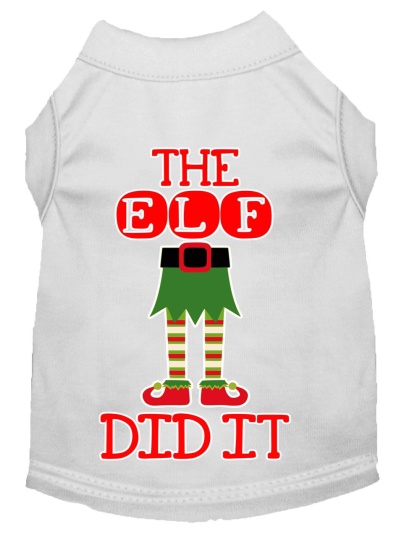 The Elf Did It Screen Print Dog Shirt White Lg