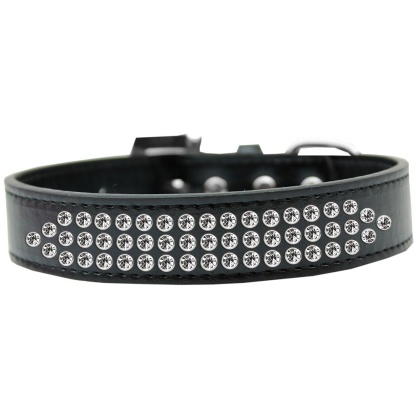 Three Row Clear Crystal Dog Collar Black Size 12