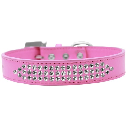 Three Row Clear Crystal Dog Collar Bright Pink Size 12