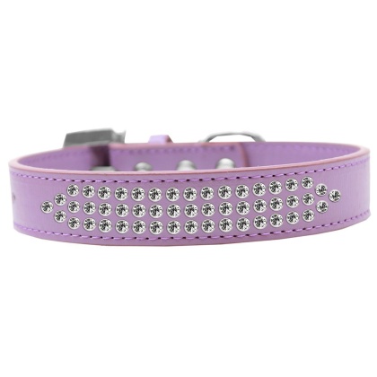 Three Row Clear Crystal Dog Collar Lavender Size 12