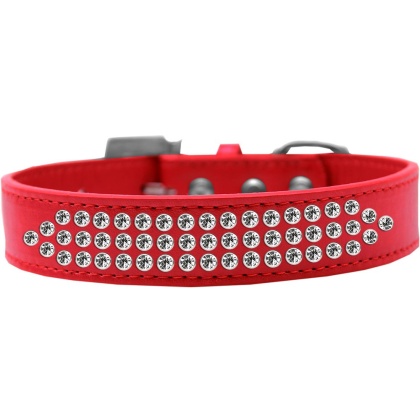 Three Row Clear Crystal Dog Collar Red Size 12